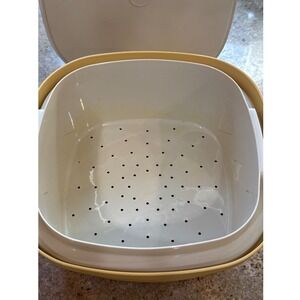 Vtg Tupperware 3pc Steam And Store Microwave Steamer Harvest Gold & Almond